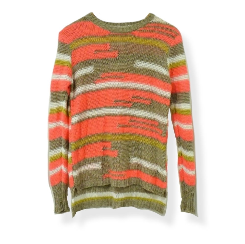 Coral Striped Crew Neck Sweater